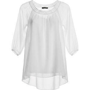 Alice Rinaldi White 100% Silk Crochet Lace Trim Tunic Blouse Made in Italy S